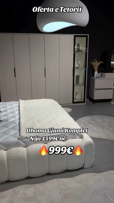 Dhomë gjumi komplet me dollap gri dhe shtrat