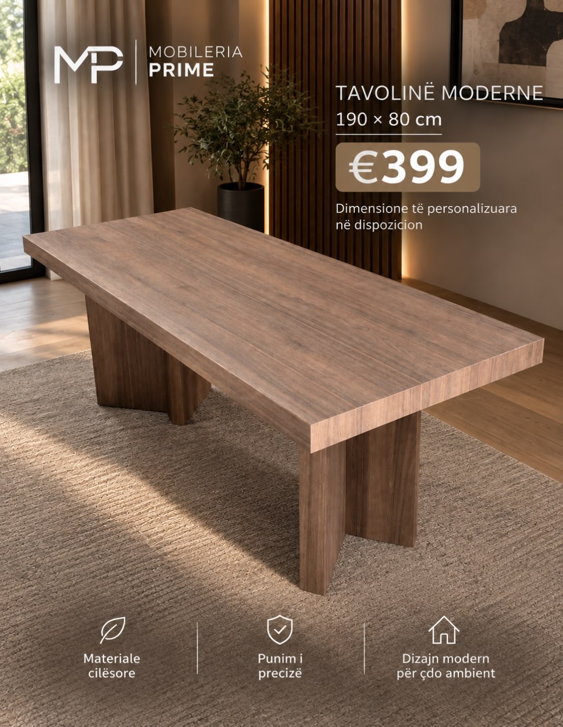 Tavolinë moderne druri 190x80 cm – Mobileria Prime