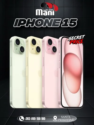 iPhone 15 në ngjyrë të gjelbër, të verdhë dhe rozë