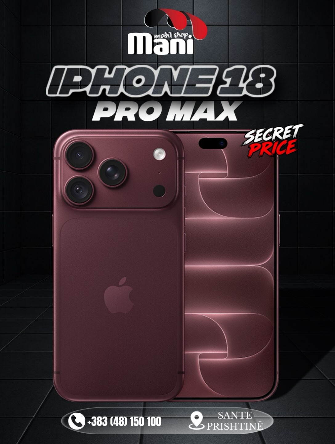 iPhone 18 Pro Max në ngjyrë bordo – MobilShopMani