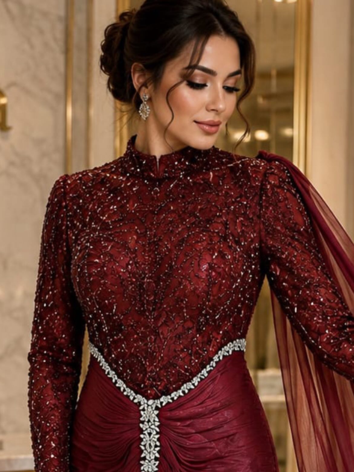 Fustan mbrëmjeje bordo me shkëlqim dhe tyl – 𝑴𝑶𝑫𝑨 𝑵𝑰𝑺𝑨 (2)