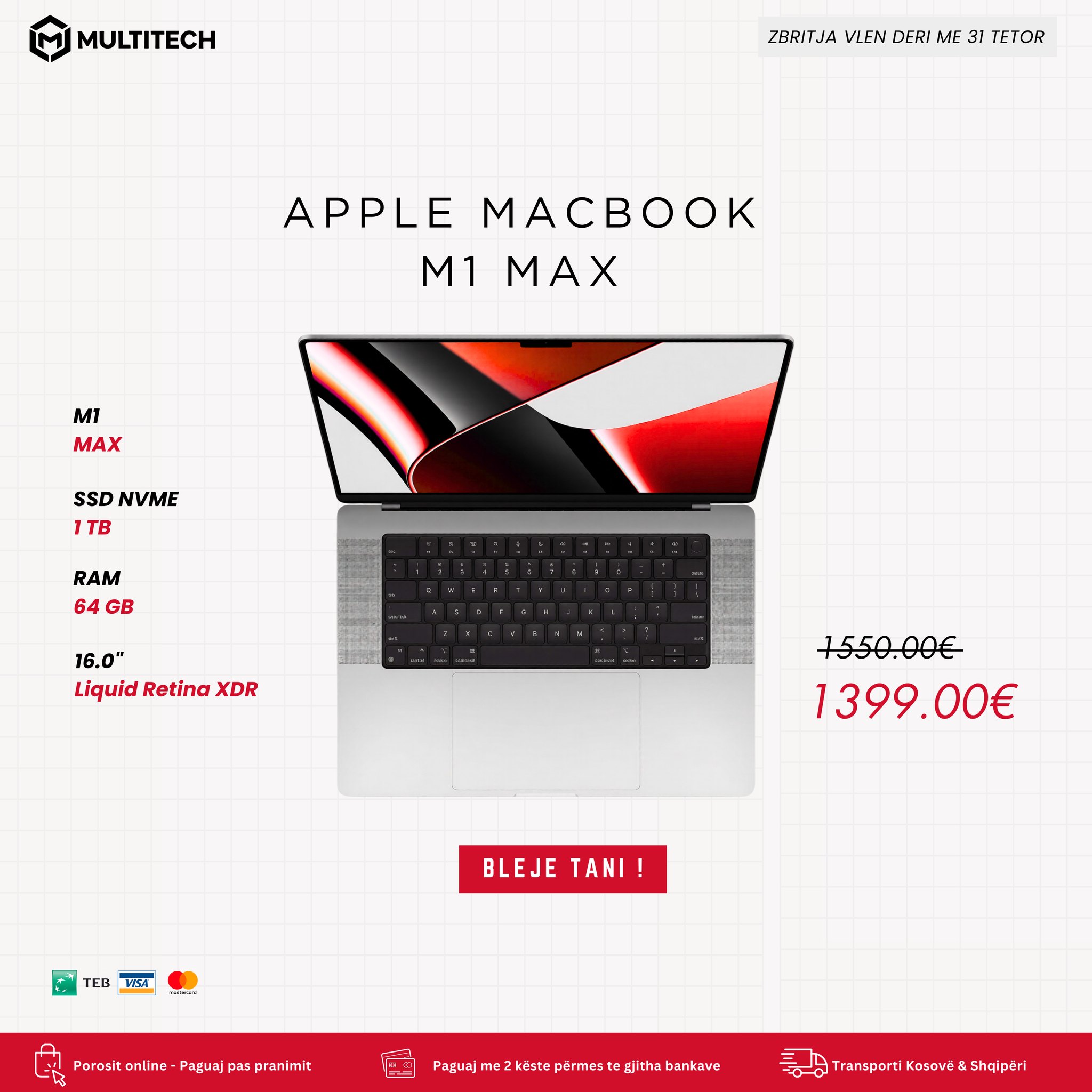 Laptop Apple MacBook Pro M1 Max 64GB 1TB – MultiTech | Laptopë, Desktop & IT