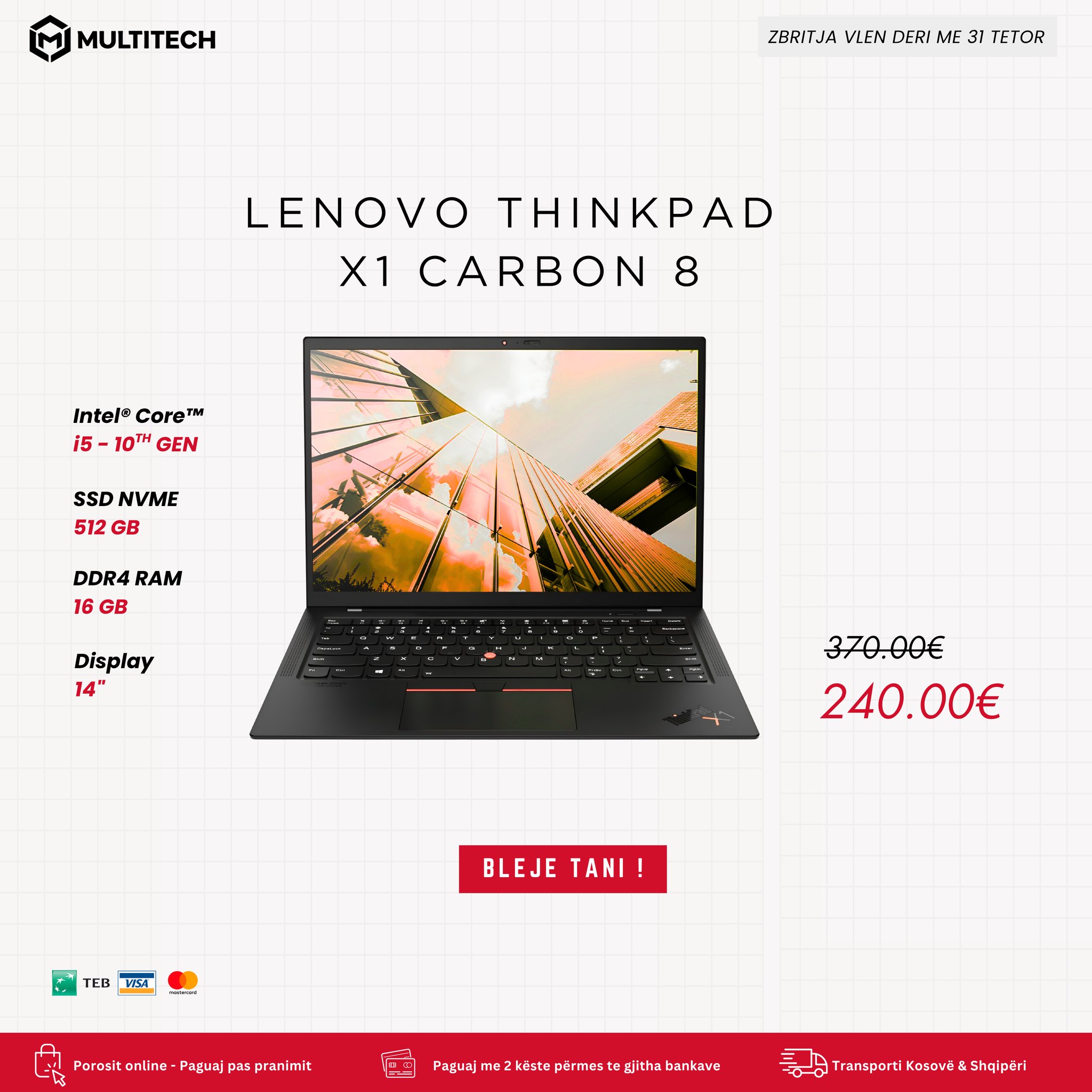 Laptop Lenovo ThinkPad X1 Carbon Gen 8 Core i5 – MultiTech | Laptopë, Desktop & IT
