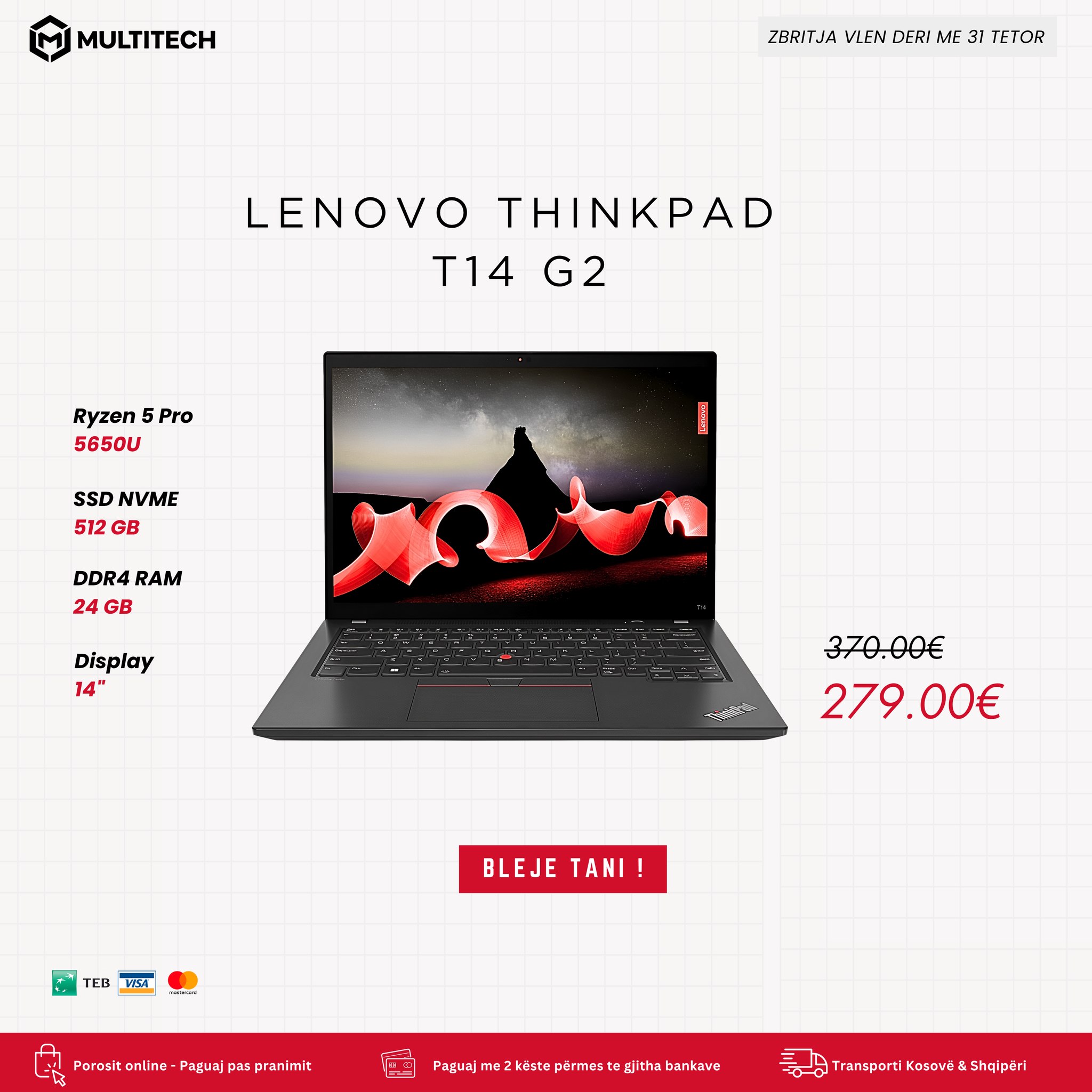 Laptop Lenovo ThinkPad T14 Gen 2 Ryzen 5 Pro – MultiTech | Laptopë, Desktop & IT
