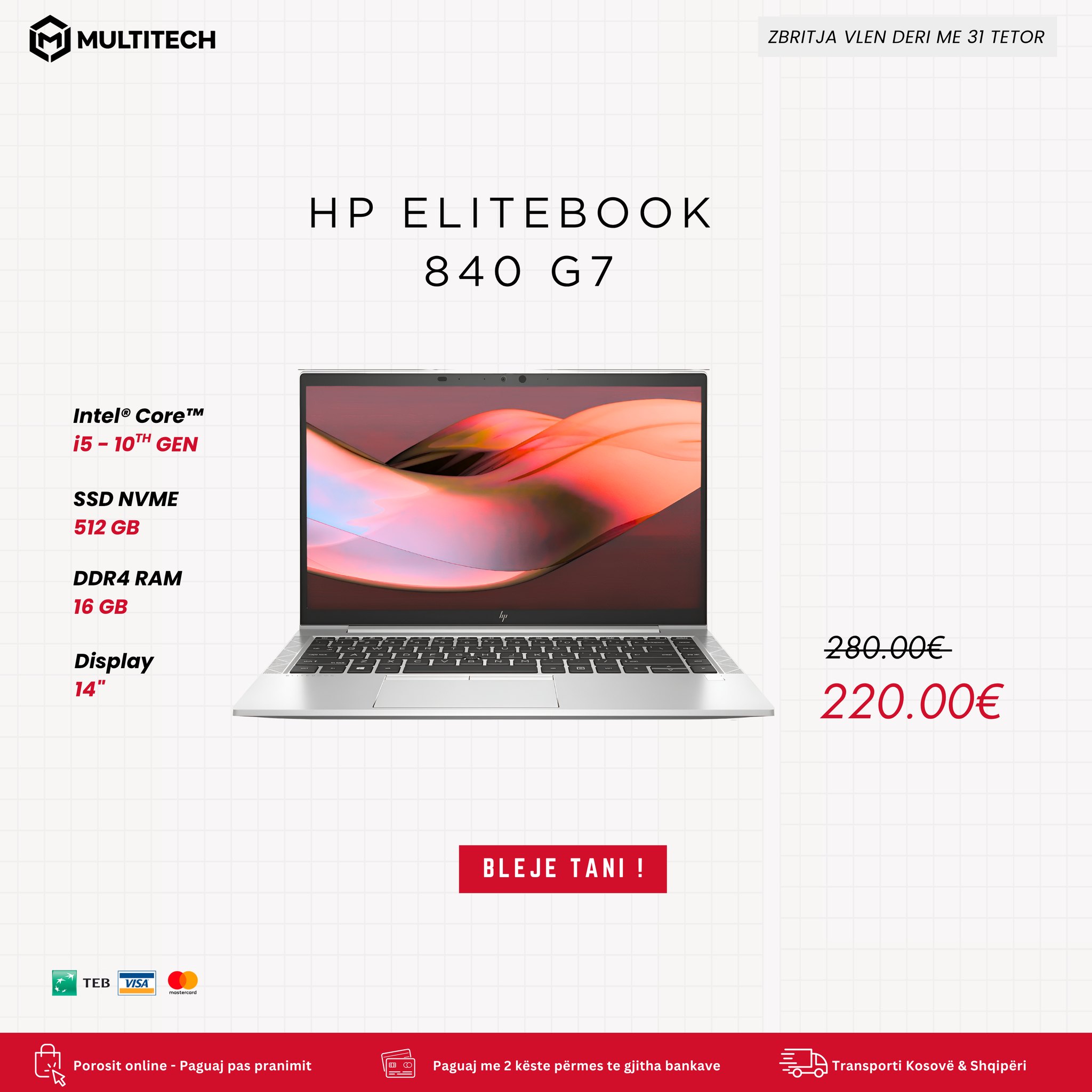 Laptop HP EliteBook 840 G7 Core i5 16GB – MultiTech | Laptopë, Desktop & IT