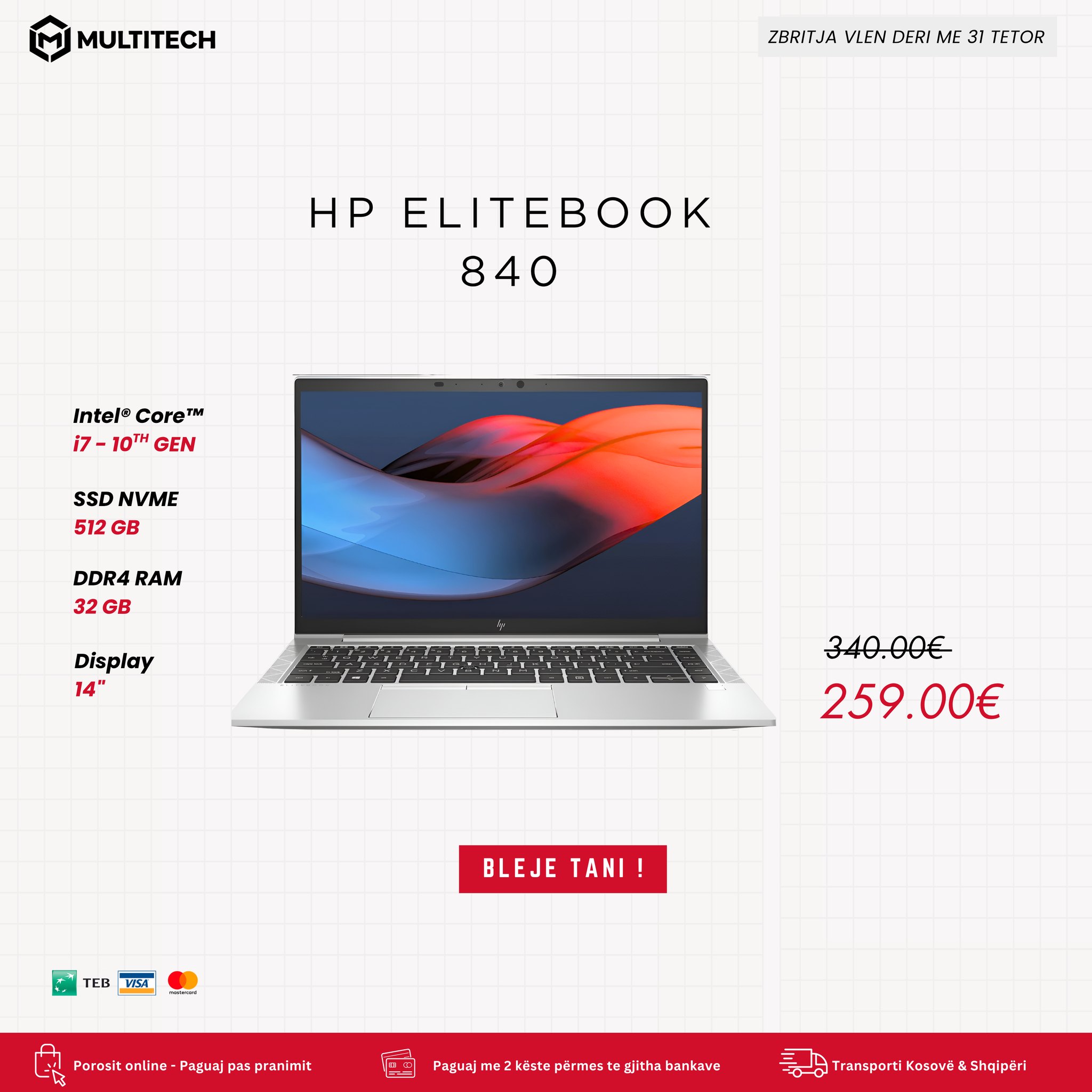 Laptop HP EliteBook 840 G7 Core i7 32GB – MultiTech | Laptopë, Desktop & IT