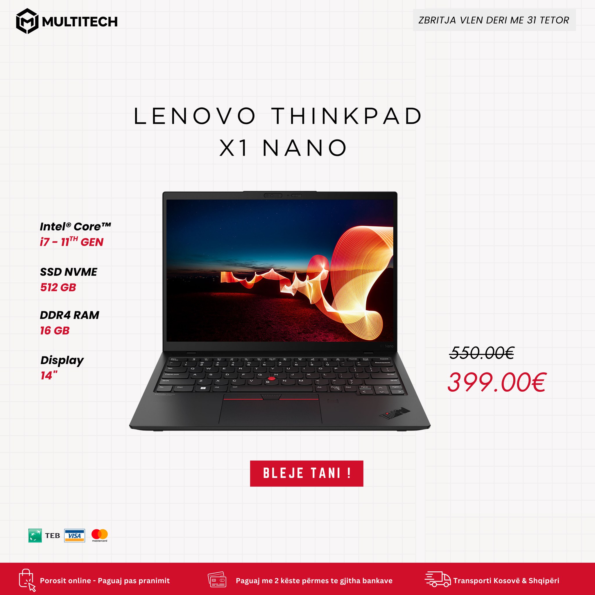 Laptop Lenovo ThinkPad X1 Nano Core i7 16GB – MultiTech | Laptopë, Desktop & IT