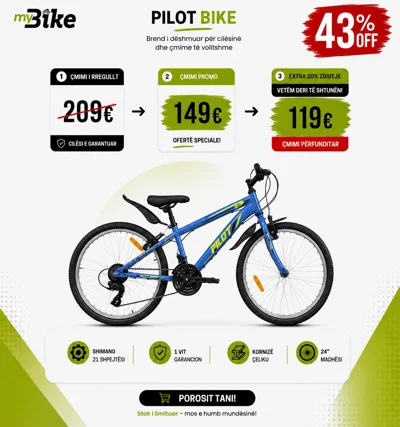 Biçikletë Pilot 24 inç me 21 shpejtësi Shimano