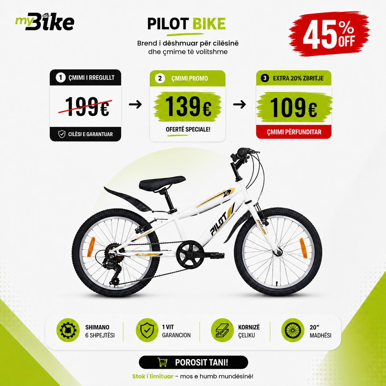 Biçikletë Pilot 20 inç me 6 shpejtësi Shimano – myBike Bikes & Accessories (2)