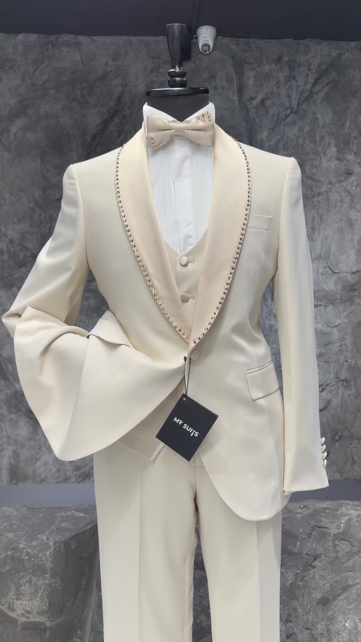 Kostum dhëndri krem i punuar me dorë – My Suits