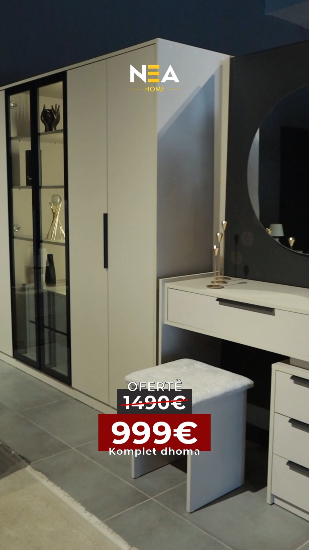 Dhomë gjumi komplet me dollap xhami dhe tualet – NEA HOME