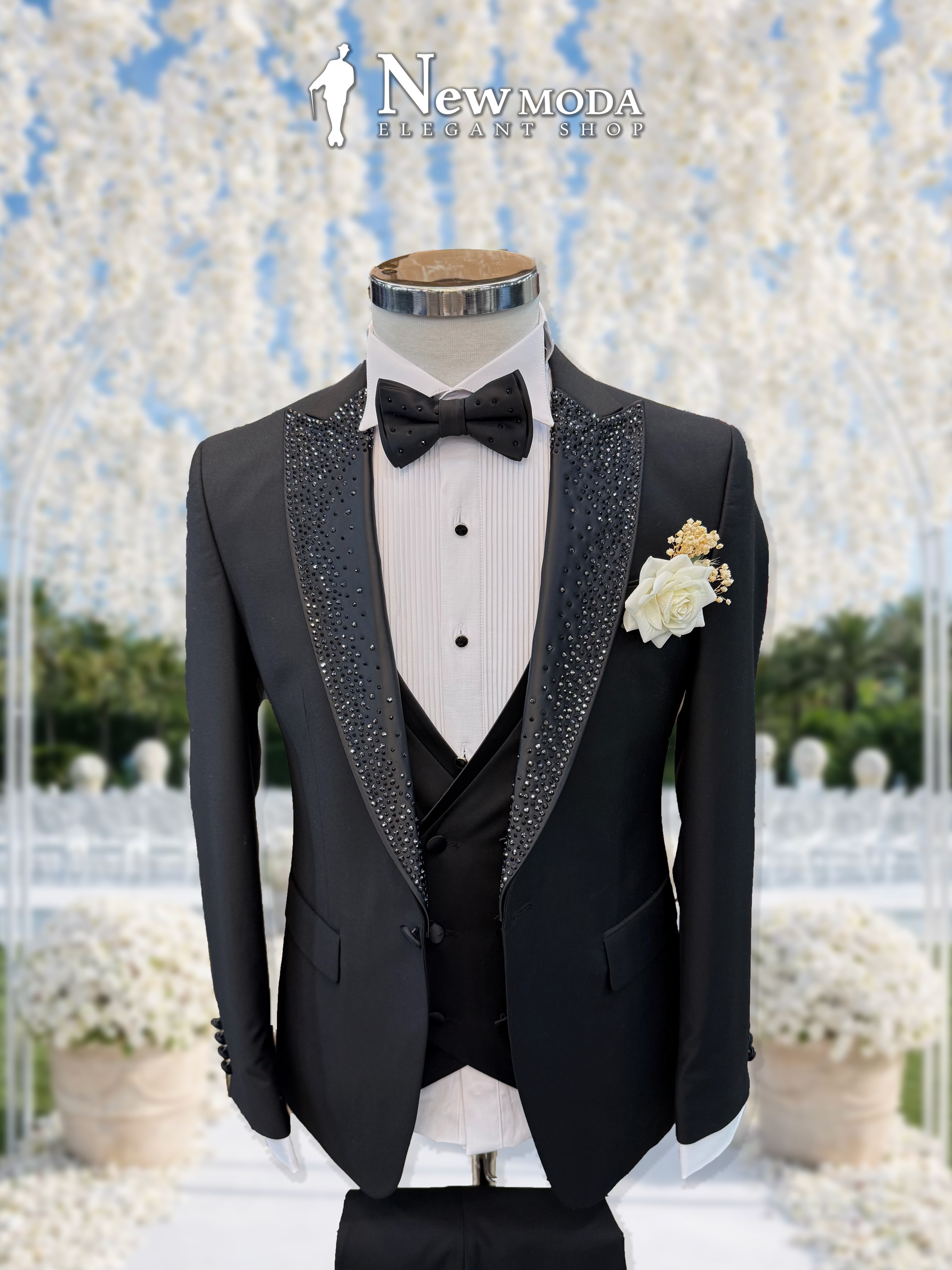 Smoking i zi me jakë me shkëlqim dhe papion – New Moda Elegant Shop (2)