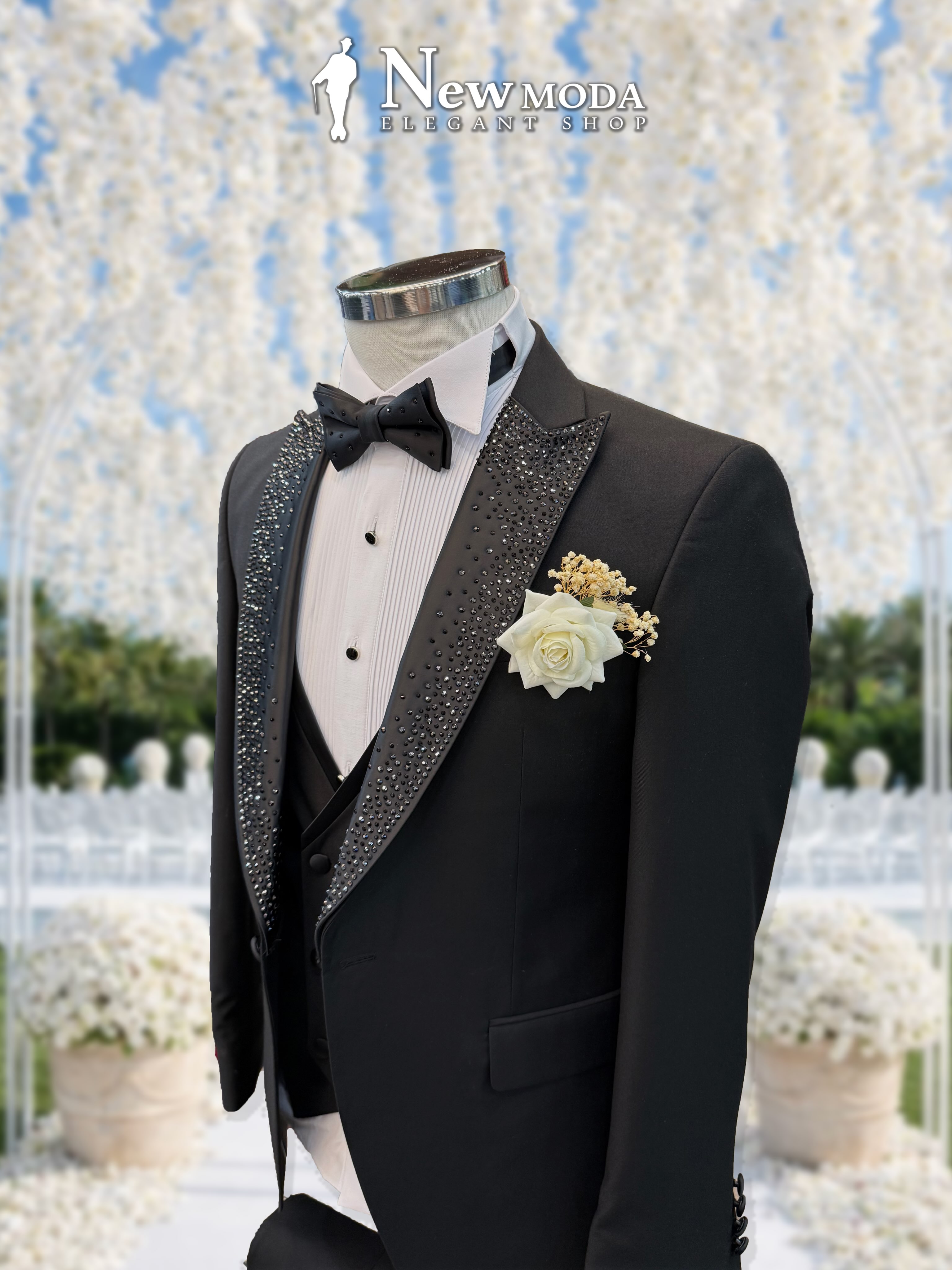 Smoking i zi me jakë me shkëlqim dhe papion – New Moda Elegant Shop (3)