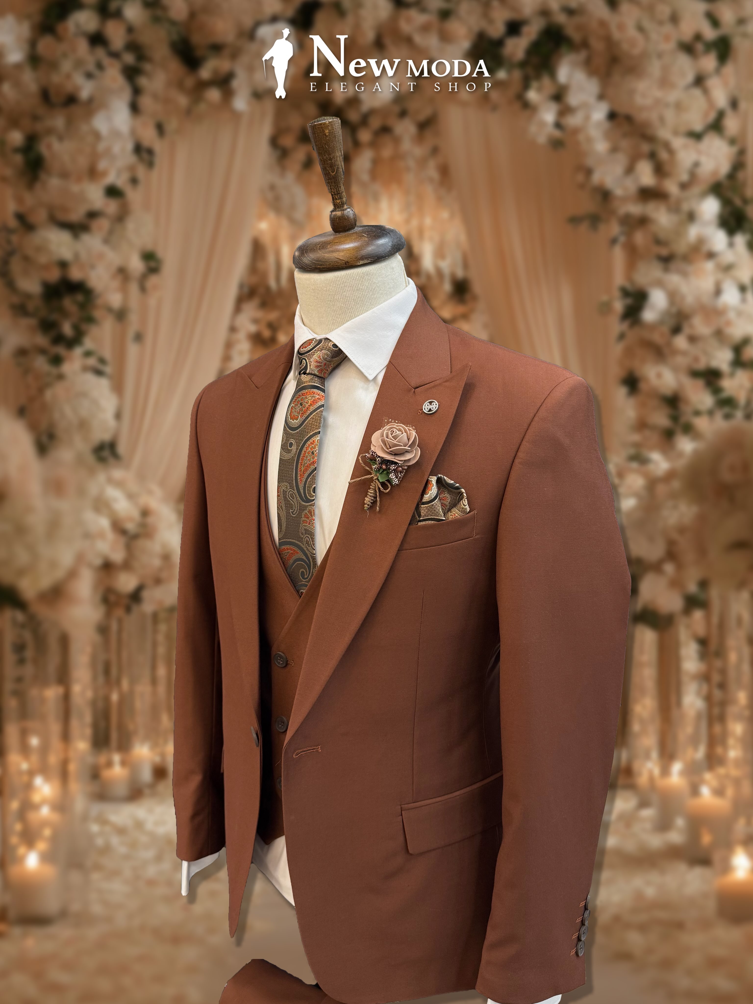 Kostum treshe kafe ngjyrë bakri – New Moda Elegant Shop (3)