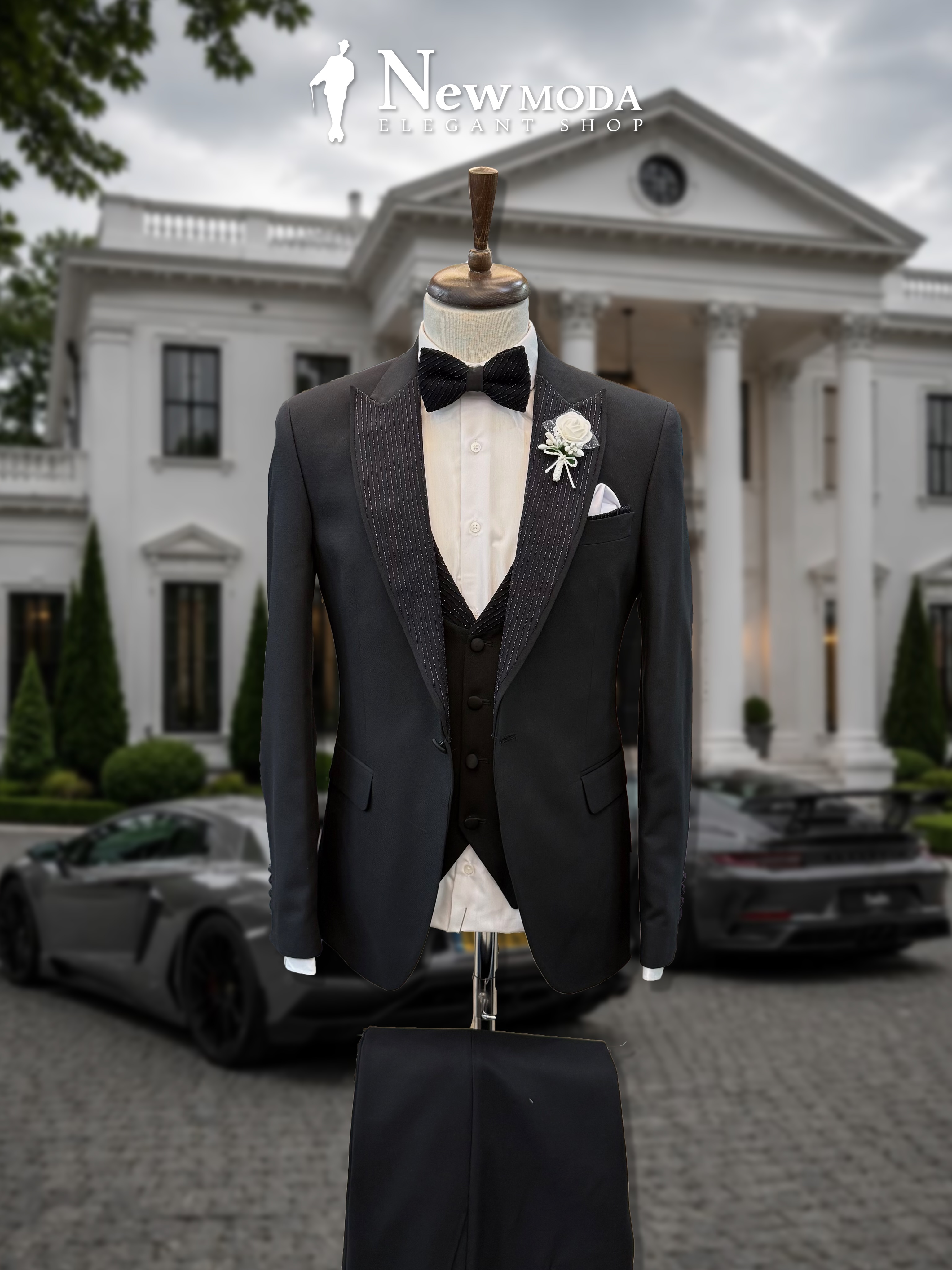 Smoking i zi me jelek dhe papion – New Moda Elegant Shop