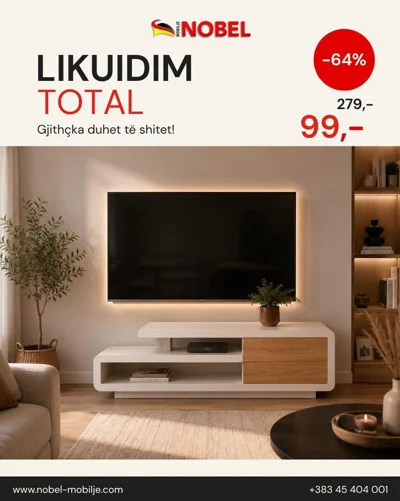 Komodë TV e bardhë moderne me sirtar druri