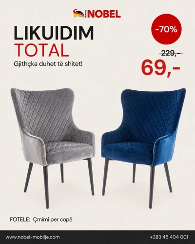 Fotele të kapitonuara gri dhe blu