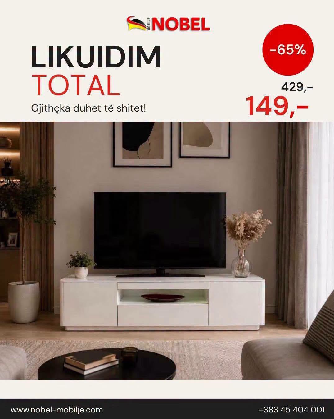 Komodë TV e bardhë e gjatë – Mobilje NOBEL