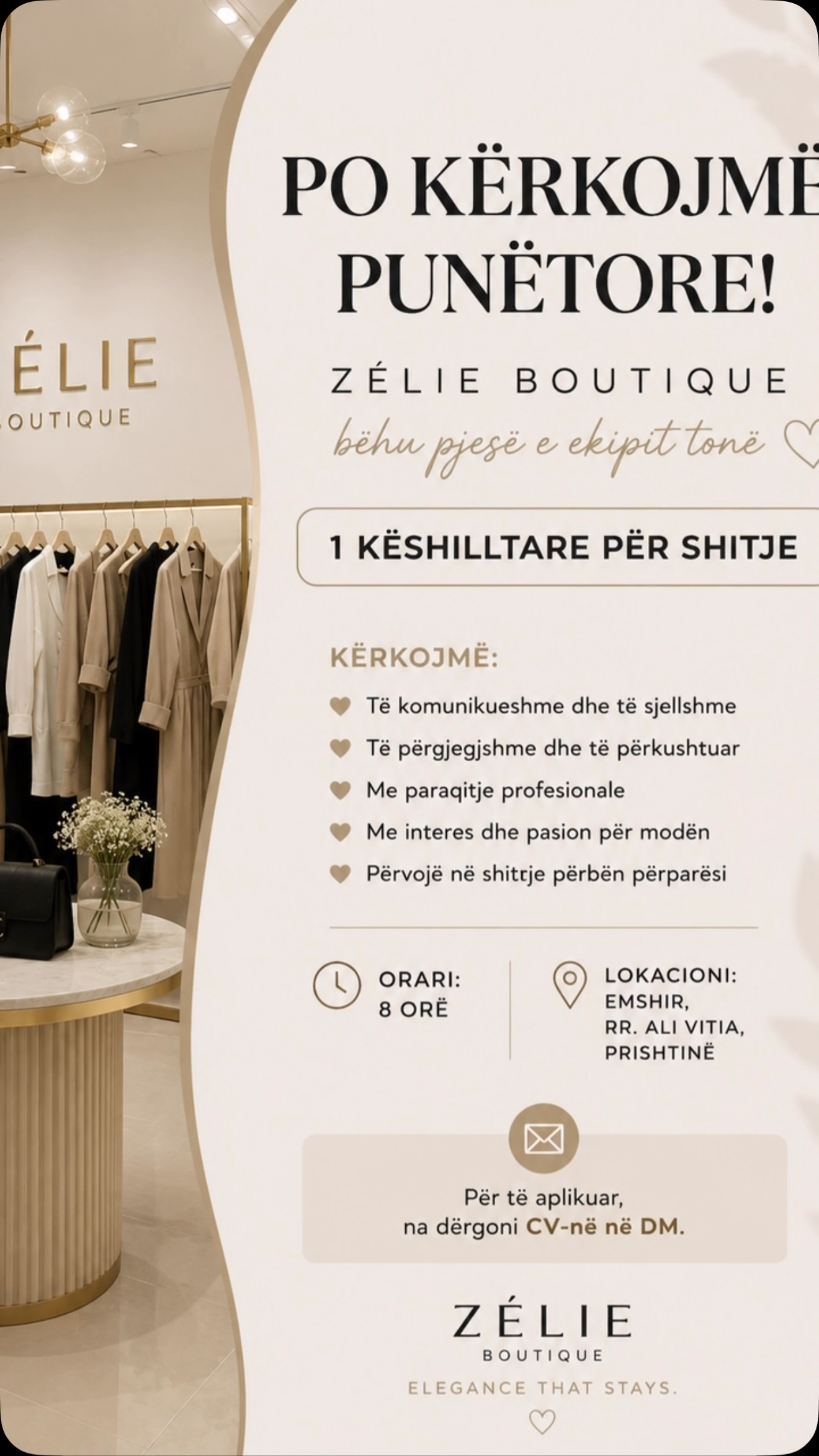 Shpallje pune për këshilltare shitjeje në butik – nocturne.kosova