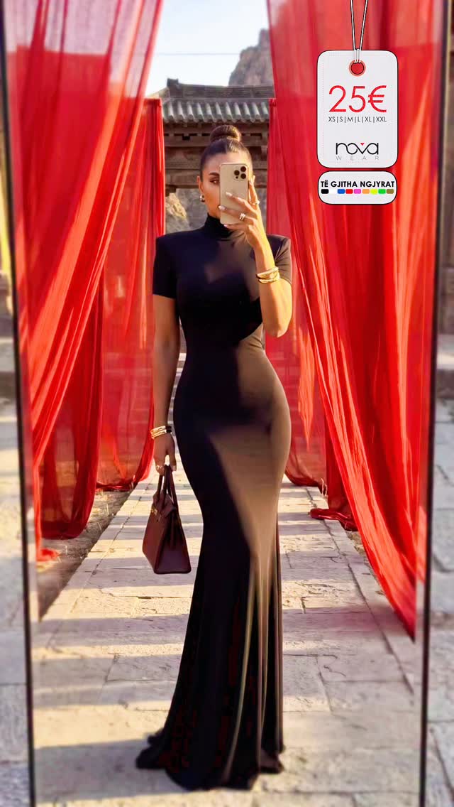 Fustan i zi i gjatë me mëngë të shkurtra – NOVA WEAR