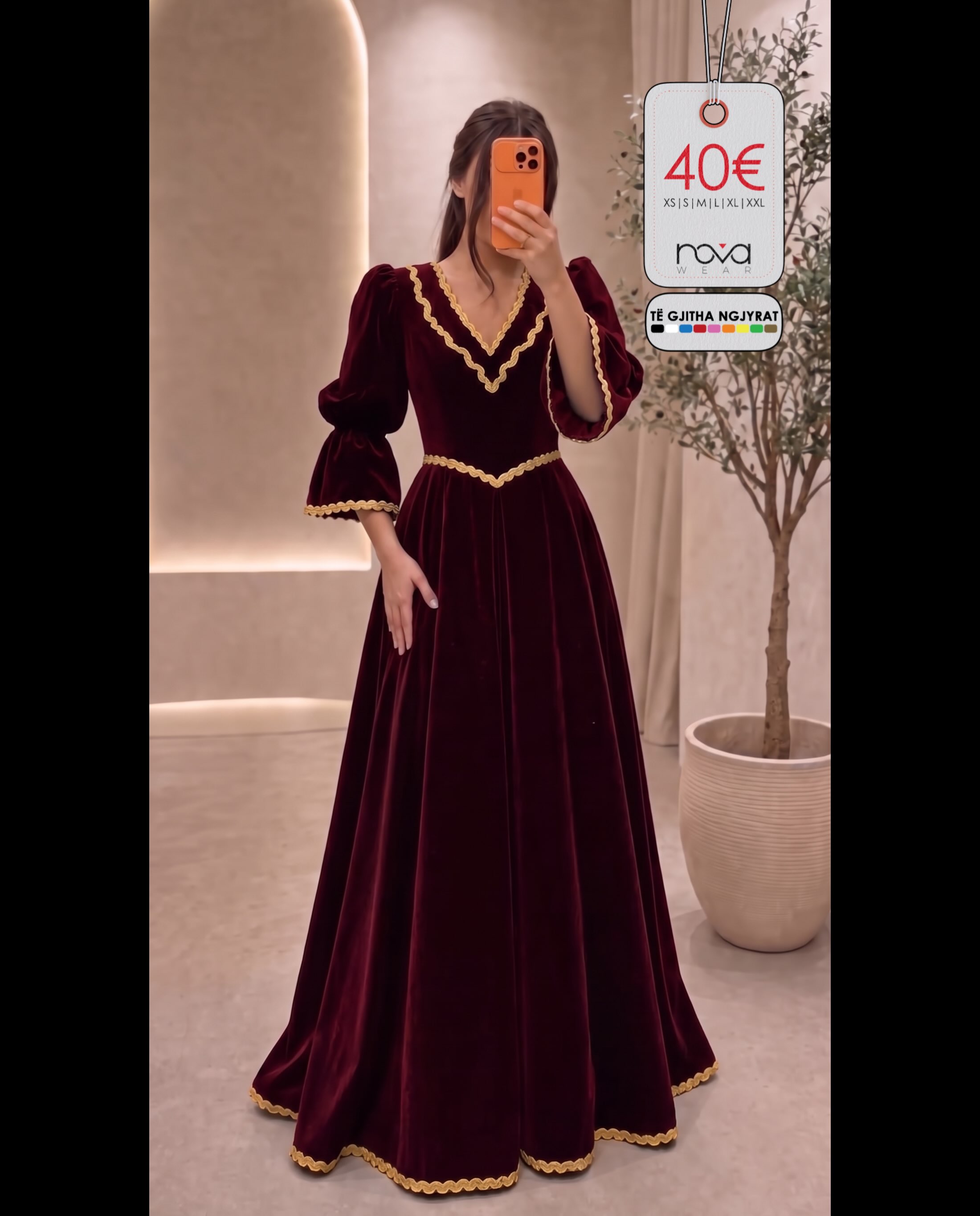 Fustan i zi i gjatë kadife me zbukurime ari – NOVA WEAR (2)