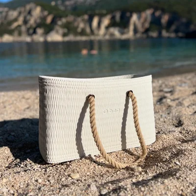 Çantë plazhi O bag e bardhë me litar