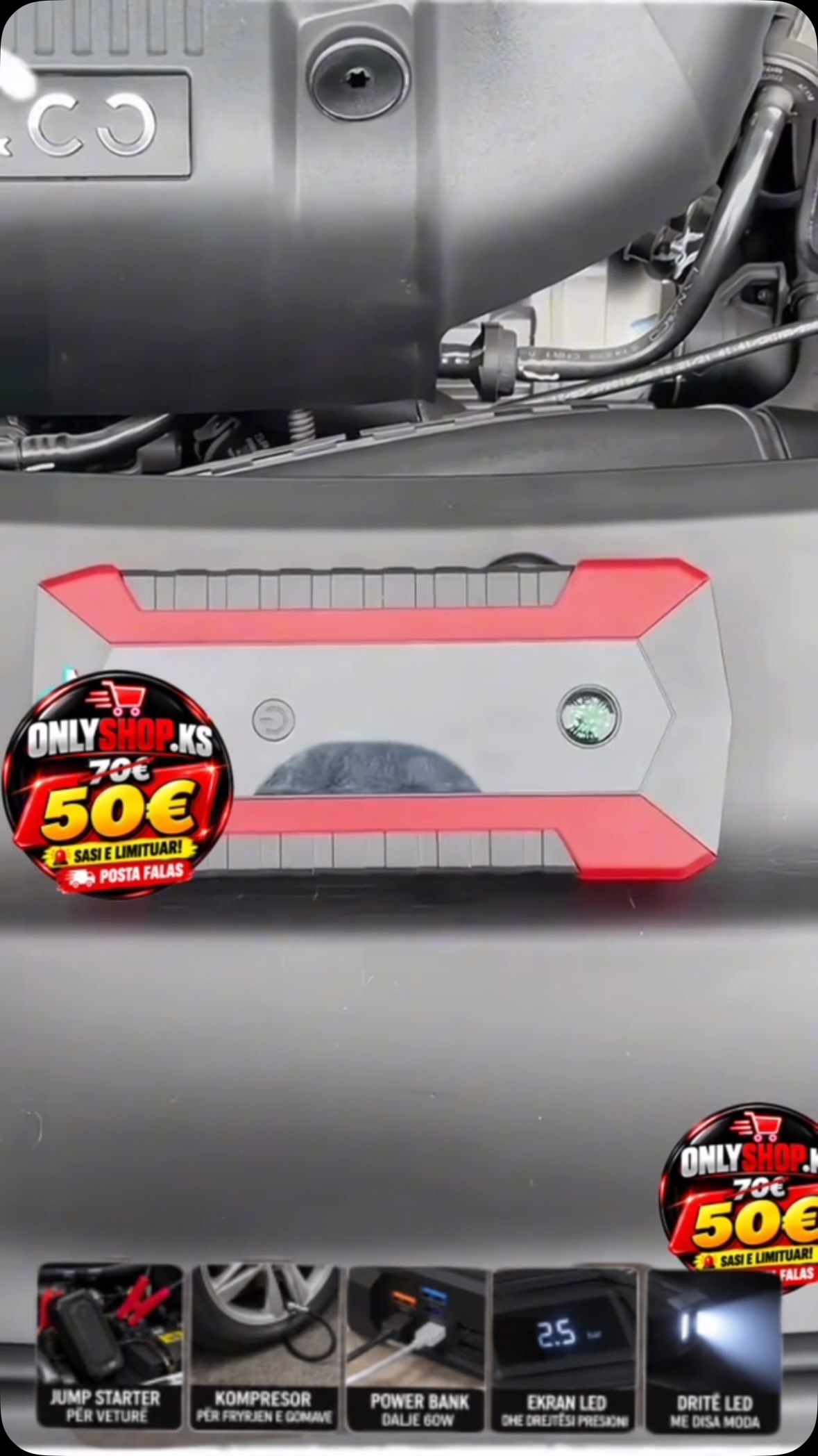 Power bank për veturë 5 në 1 me kompresor – ONLY Shop