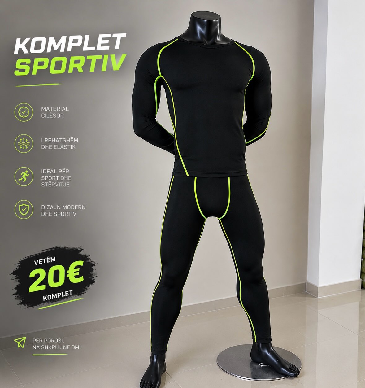Komplet sportiv i zi bluzë dhe tajca – Paisje.Sportive