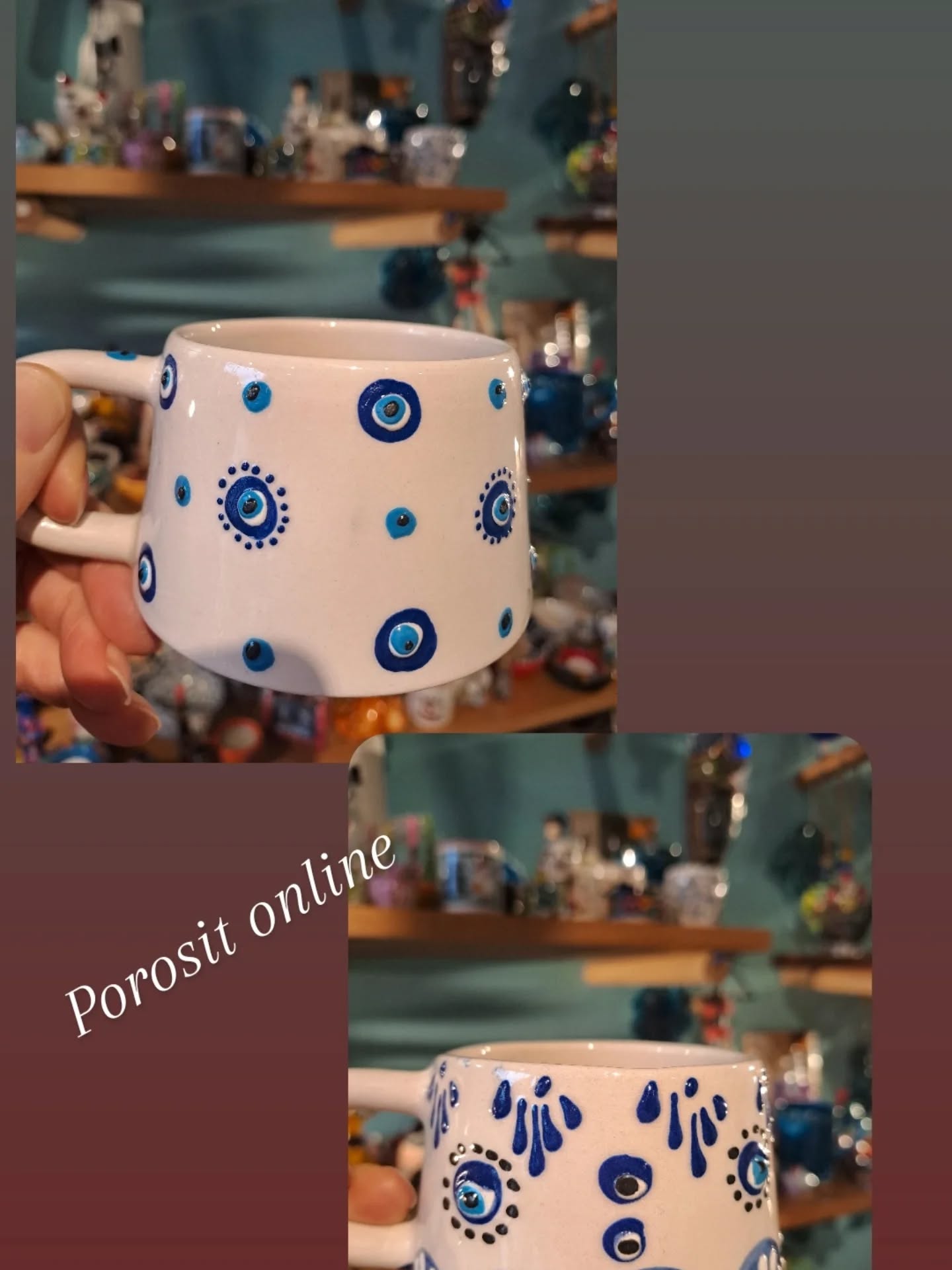 Filxhanë qeramike të bardhë me sy të keq blu – Pandora 💫