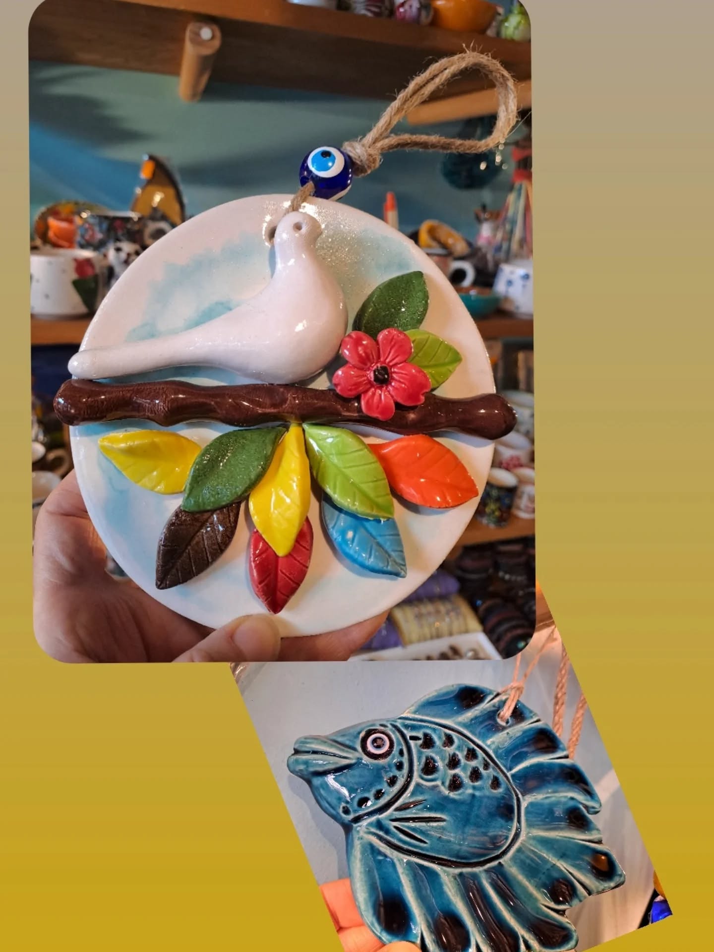 Dekorime qeramike të punuara me dorë me pëllumb – Pandora 💫