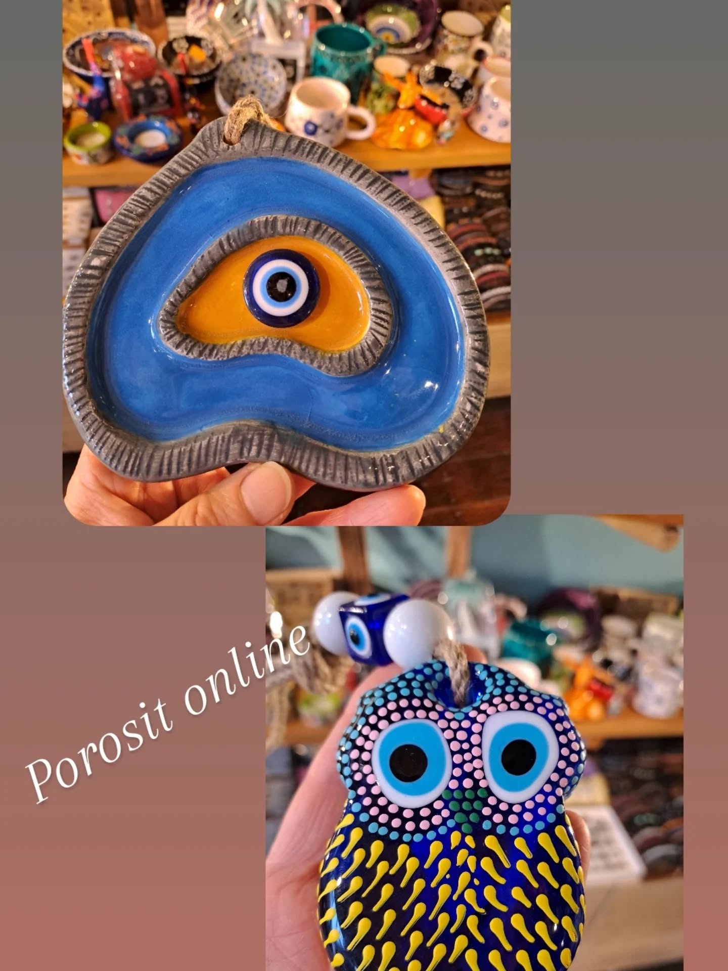 Pjatë qeramike me sy të keq dhe kukuvajkë – Pandora 💫