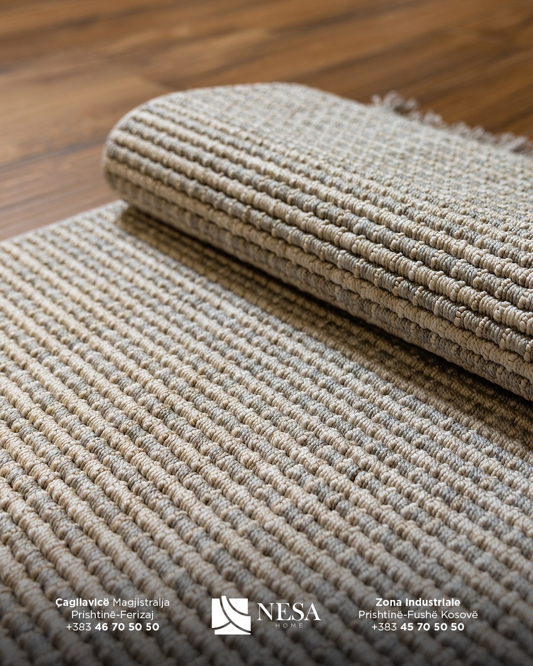 Tepih minimalist bezhë-gri me thurje – Perde & Tepiha NESA HOME