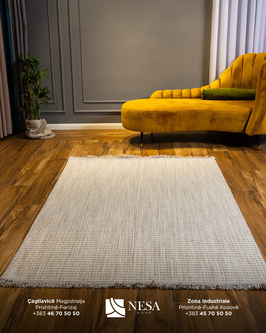 Tepih minimalist bezhë-gri me thurje – Perde & Tepiha NESA HOME (2)