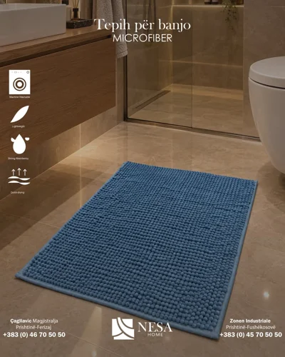 Tepih banjo mikrofibër blu 40x60 me gomë