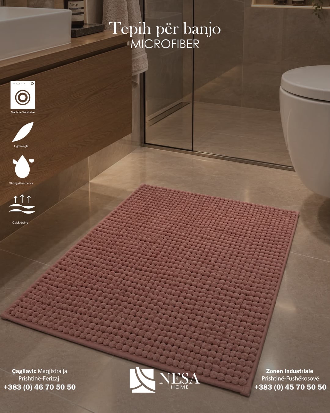 Tepih banjo mikrofibër blu 40x60 me gomë – Perde & Tepiha NESA HOME (2)