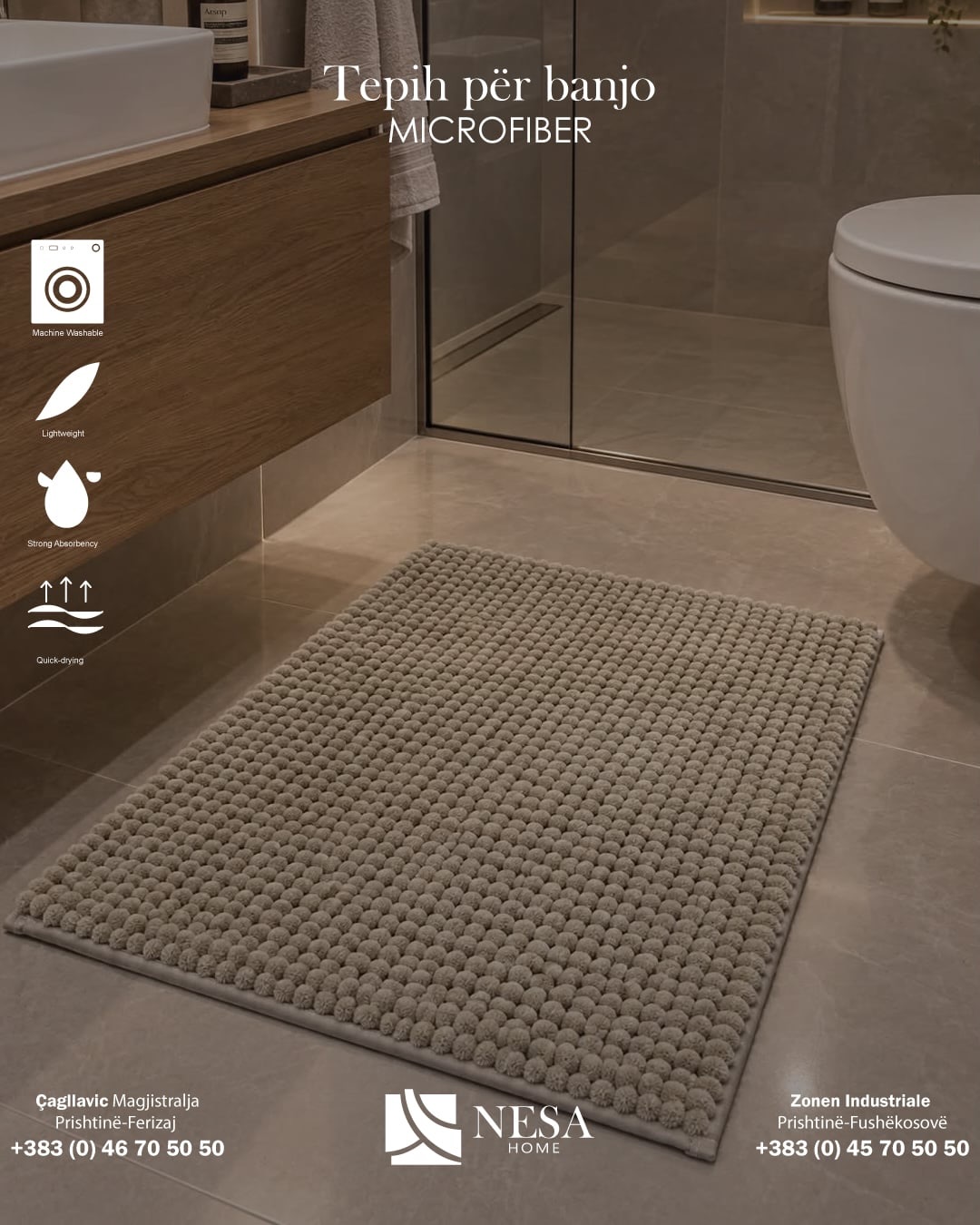 Tepih banjo mikrofibër blu 40x60 me gomë – Perde & Tepiha NESA HOME (3)