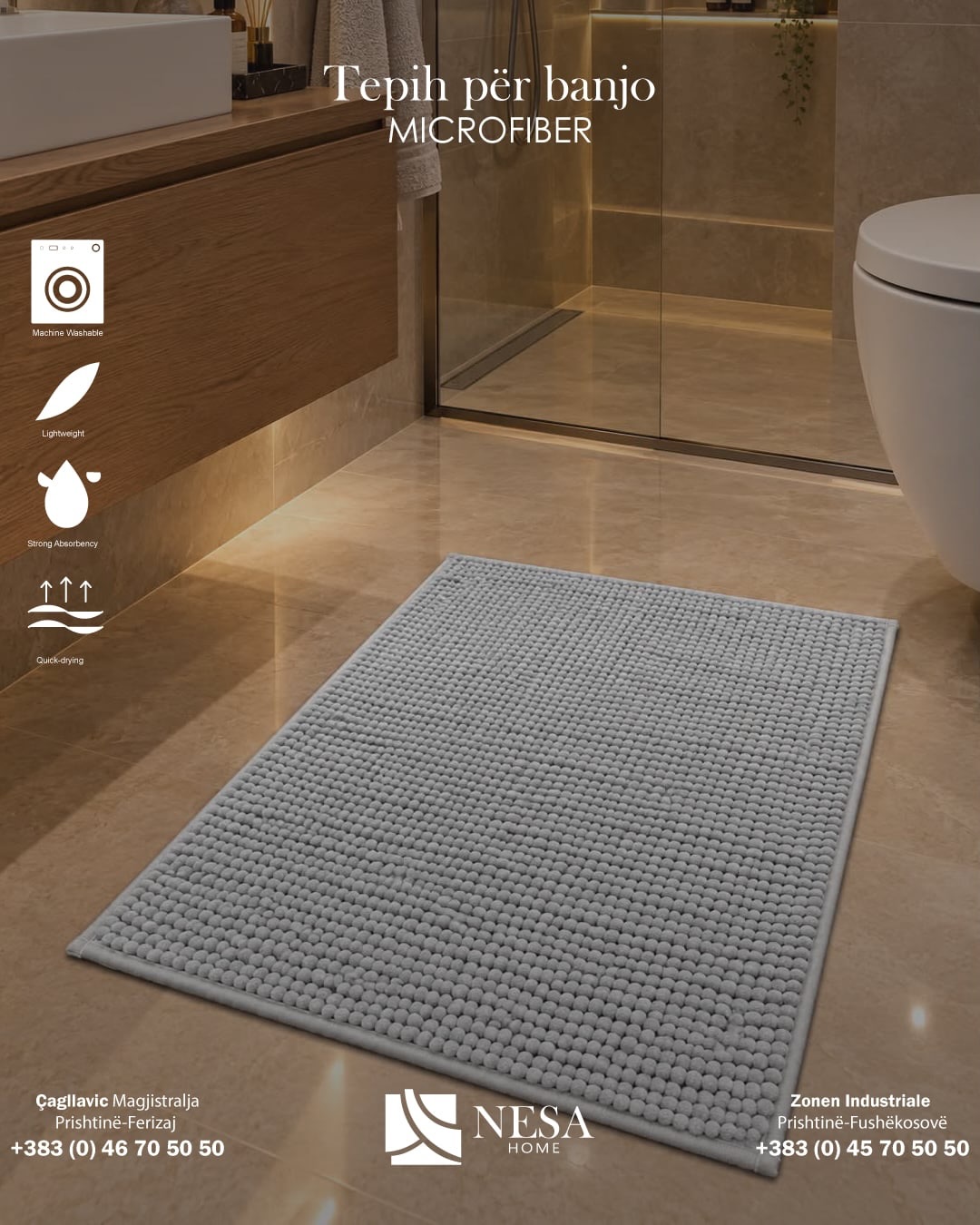Tepih banjo mikrofibër blu 40x60 me gomë – Perde & Tepiha NESA HOME (4)