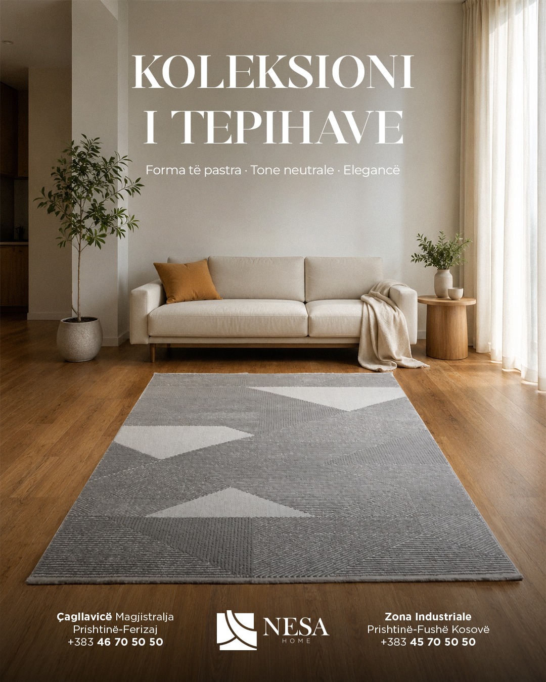 Tepih modern gri dhe krem me motive gjeometrike – Perde & Tepiha NESA HOME (3)