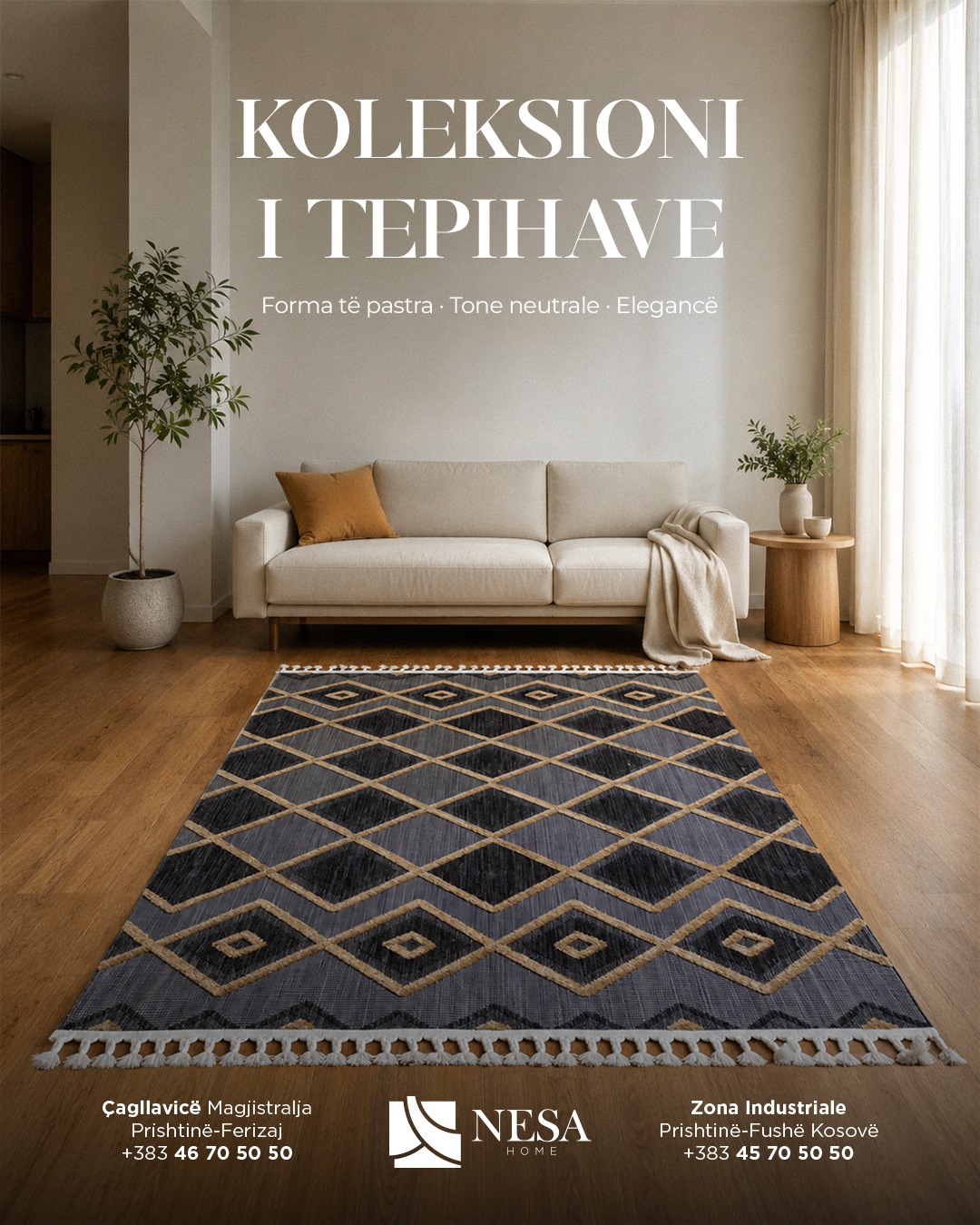 Tepih modern gri dhe krem me motive gjeometrike – Perde & Tepiha NESA HOME (4)