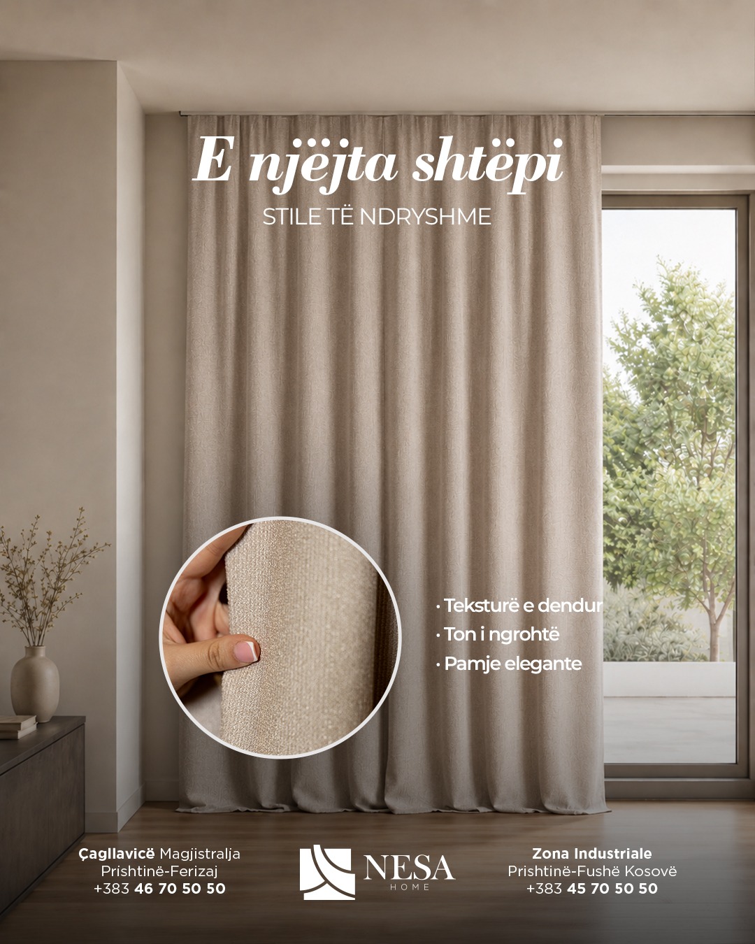 Perde bezhë me teksturë të dendur – Perde & Tepiha NESA HOME