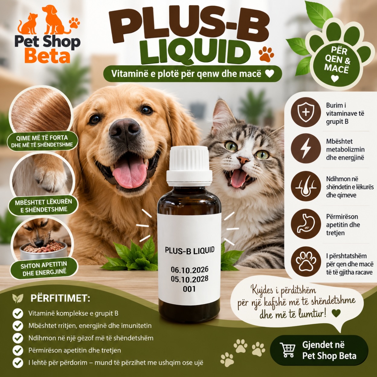Vitamina B Plus-B Liquid për qen dhe mace – PetShop Beta