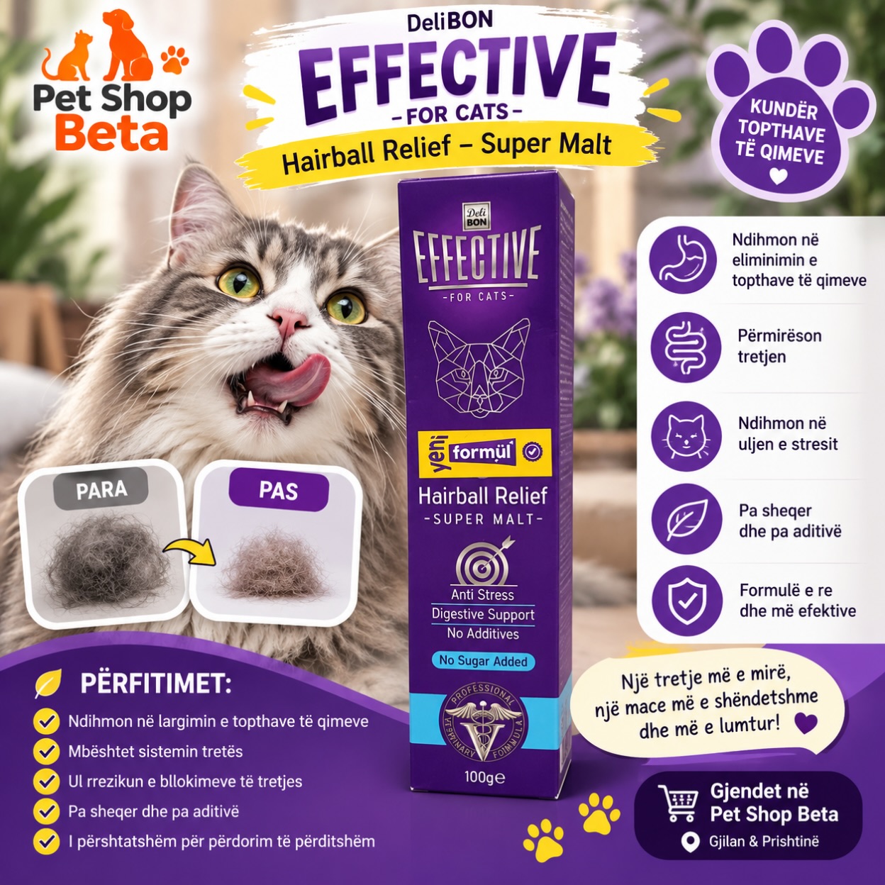 Pastë Deli Bon kundër topthave të qimeve për mace – PetShop Beta