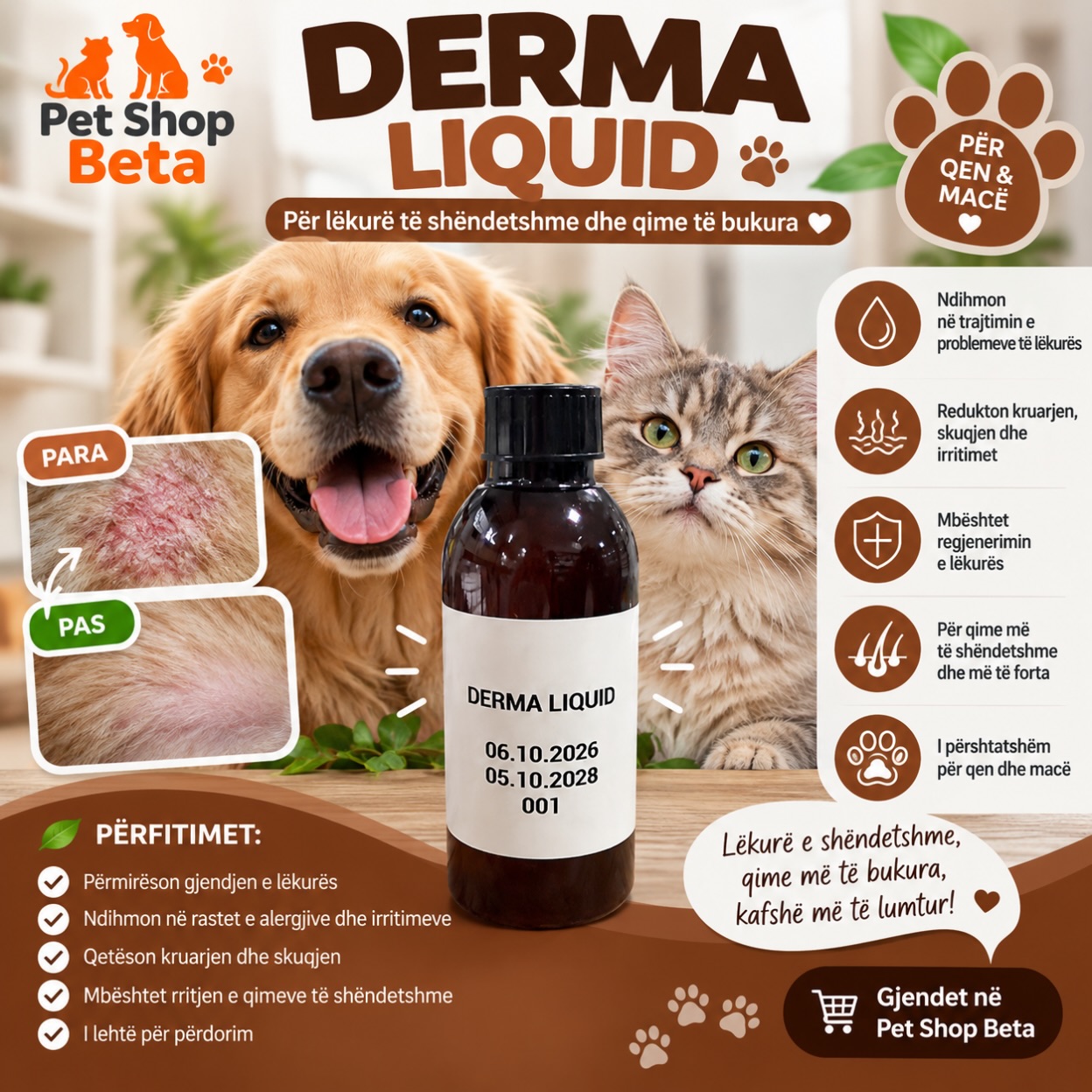 Derma Liquid për lëkurën dhe qimet e kafshëve – PetShop Beta