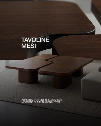 Tavolinë mesi druri me linja organike