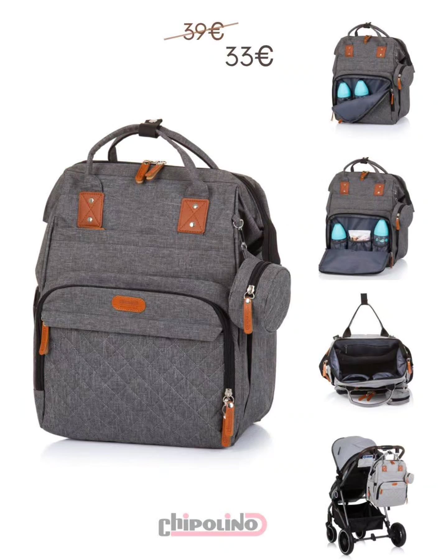 Çantë shpine Chipolino gri për nëna – PlanetKids_Ferizaj