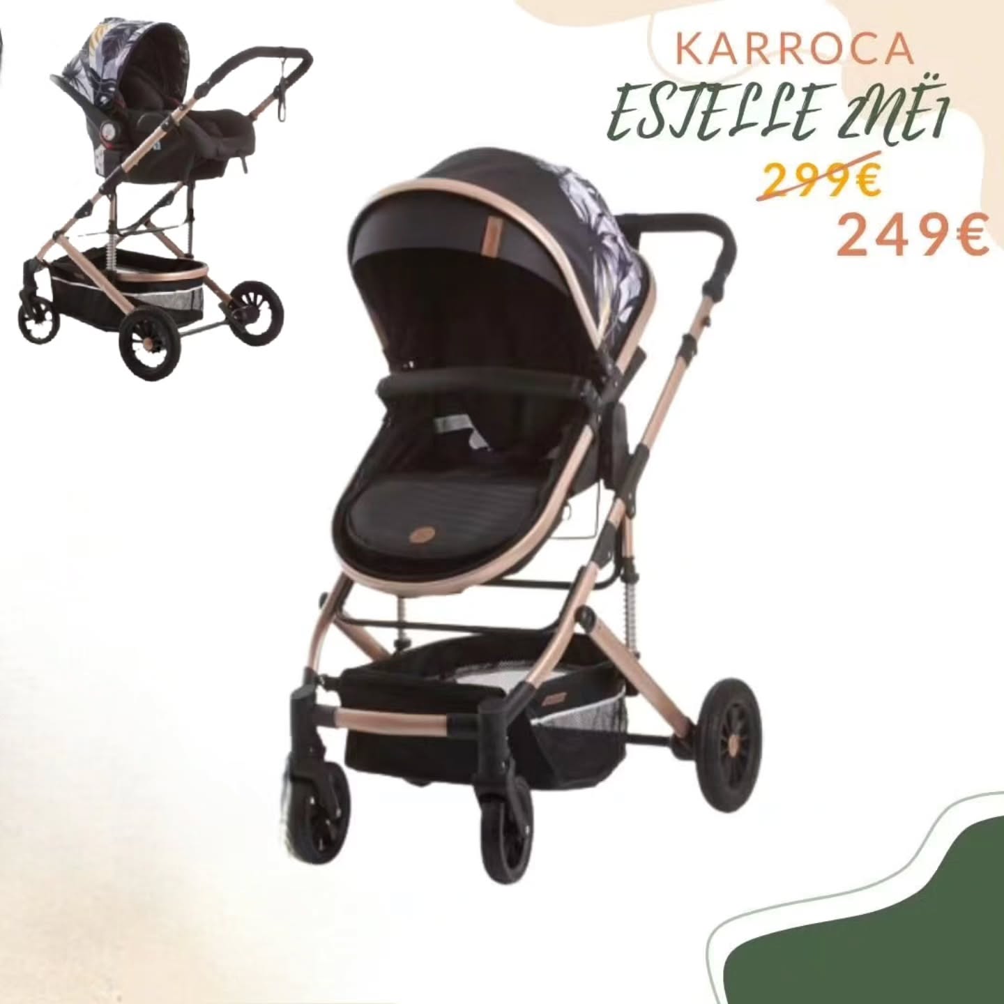 Karrocë bebeje Estella 2 në 1 e zezë – PlanetKids_Ferizaj