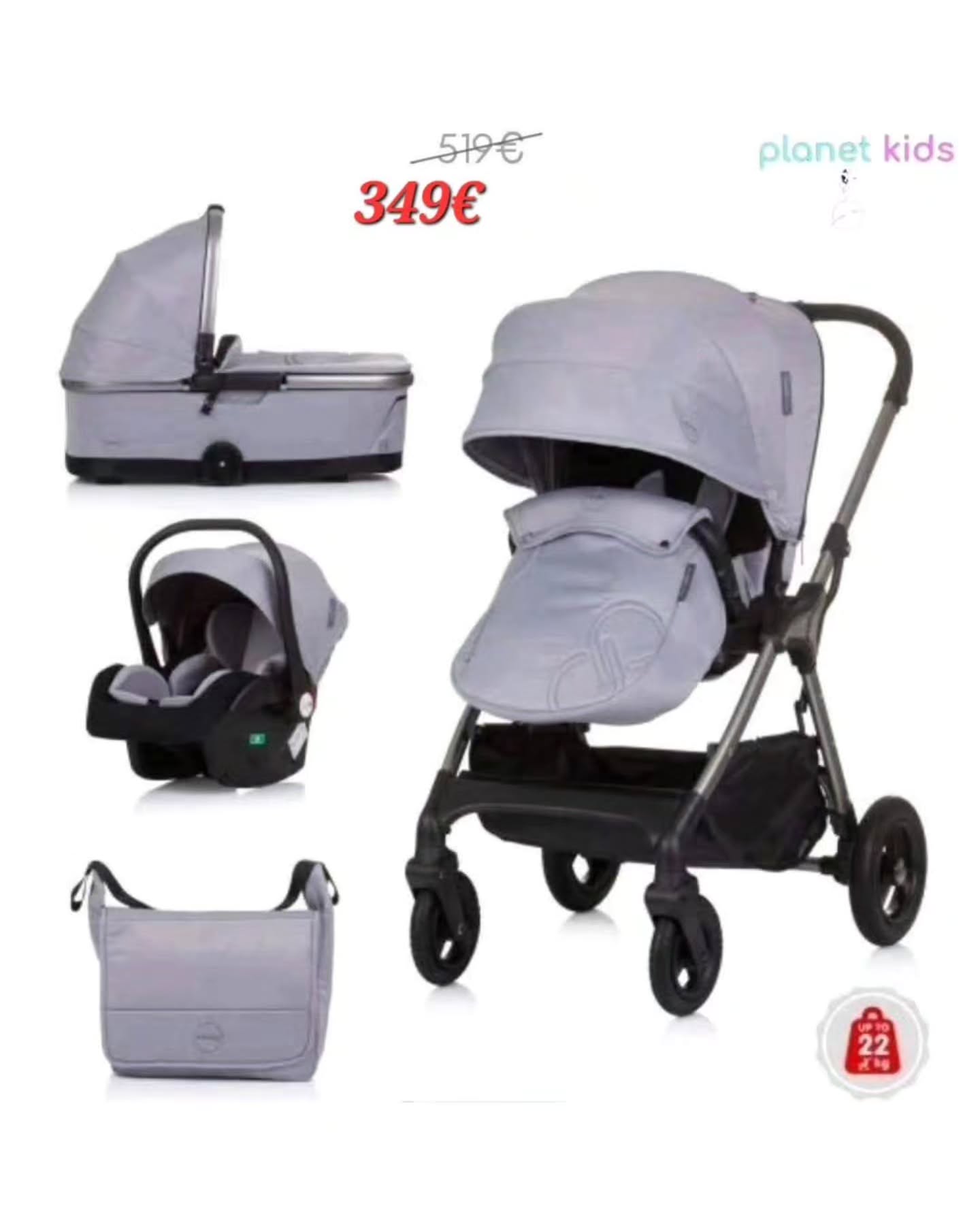 Karrocë bebeje 3 në 1 gri – PlanetKids_Ferizaj
