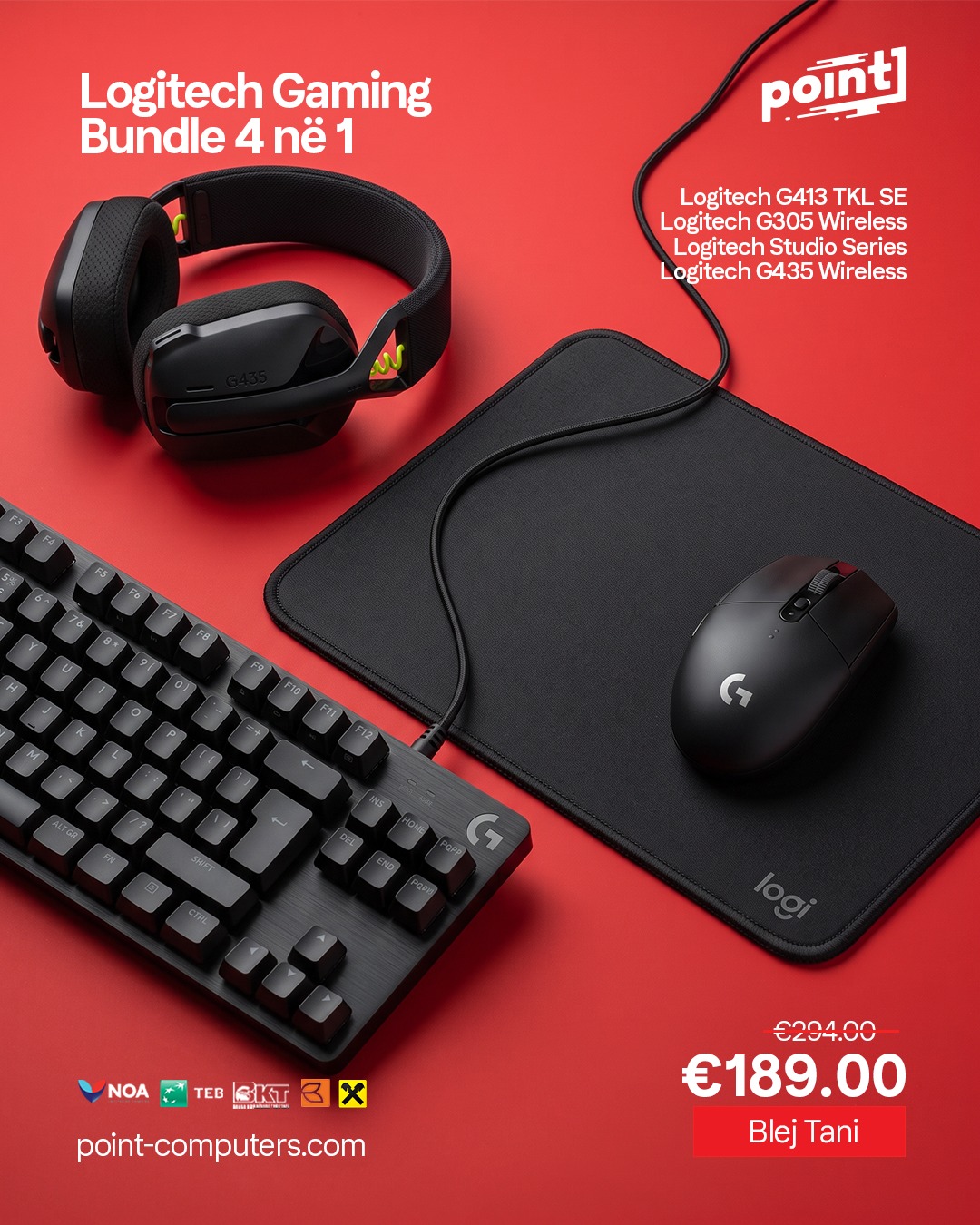 Paketë gaming Logitech 4 në 1 me tastierë mekanike – Point Computers