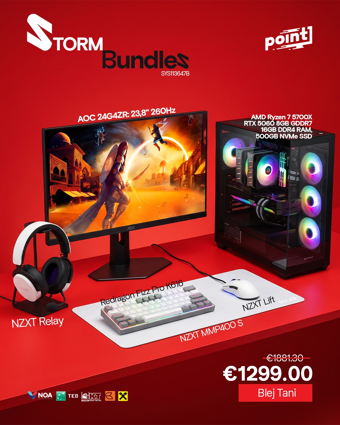 Paketë PC gaming RTX 5060 me monitor AOC – Point Computers