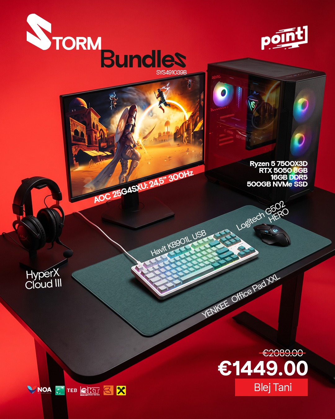Paketë PC gaming RTX 5050 me monitor AOC – Point Computers